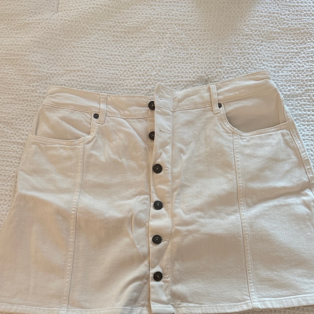 White Button-Front Denim Skirt